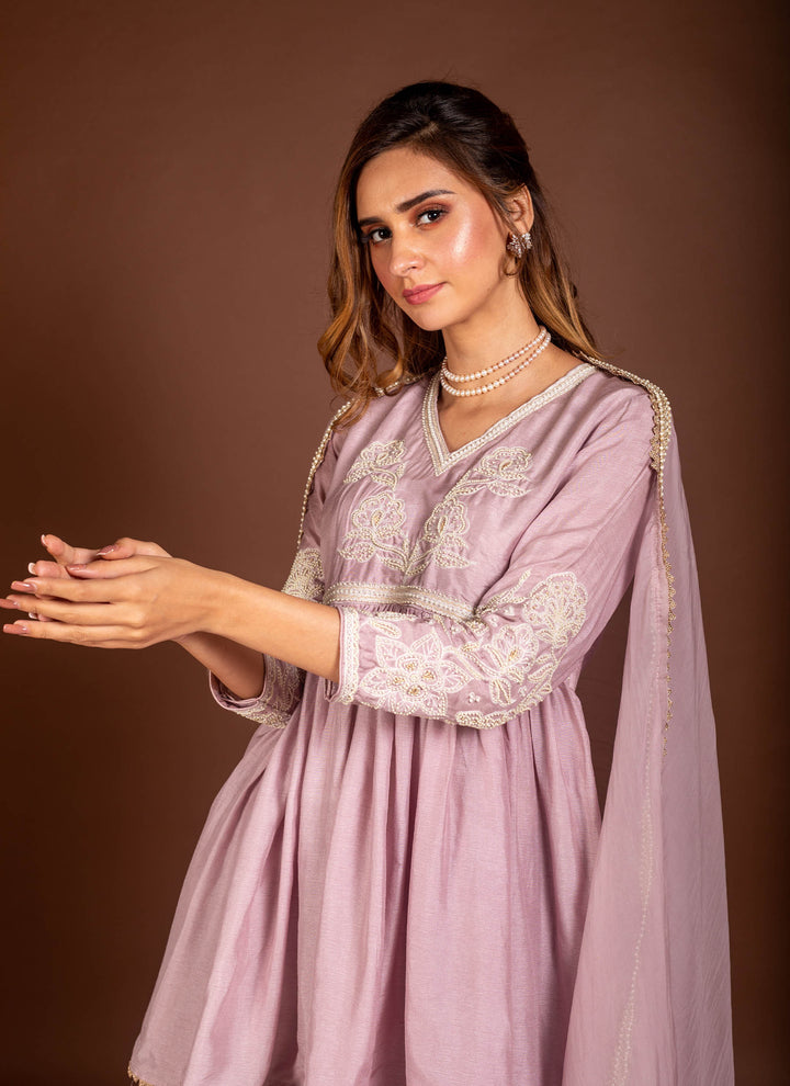 Lavender pearl peplum with sharara and dupatta