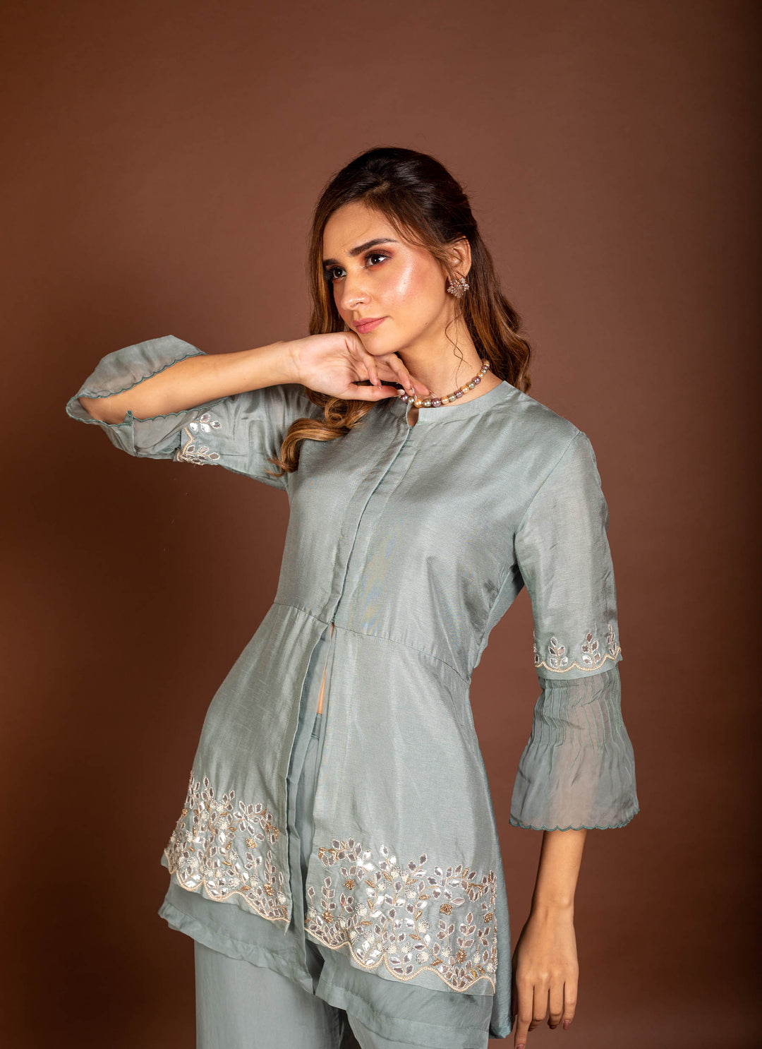 ICE-BLUE GOTA PATTI JACKET WITH SHARARA PANTS