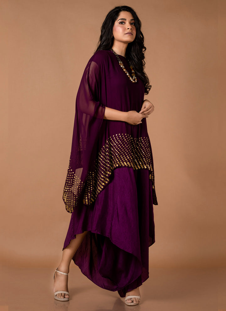 Purple Coin Cape With Silk Dress