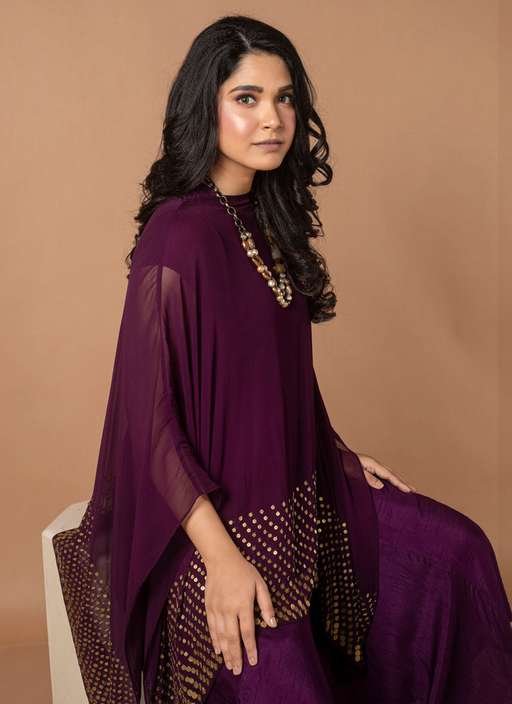 Purple Coin Cape With Silk Dress