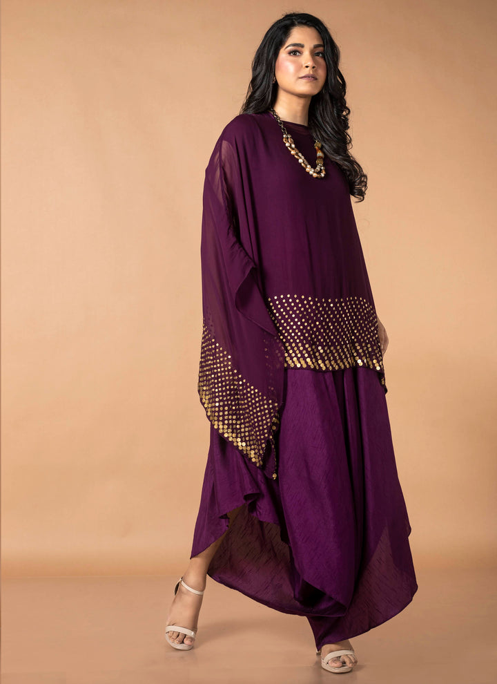 Purple Coin Cape With Silk Dress