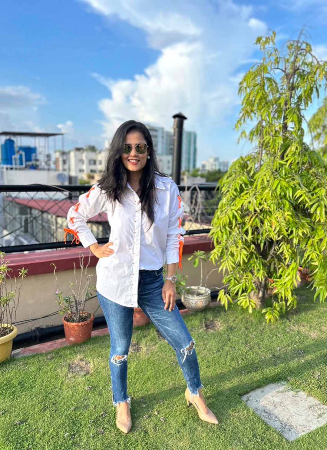 White Shirt With Orange Neon Lace