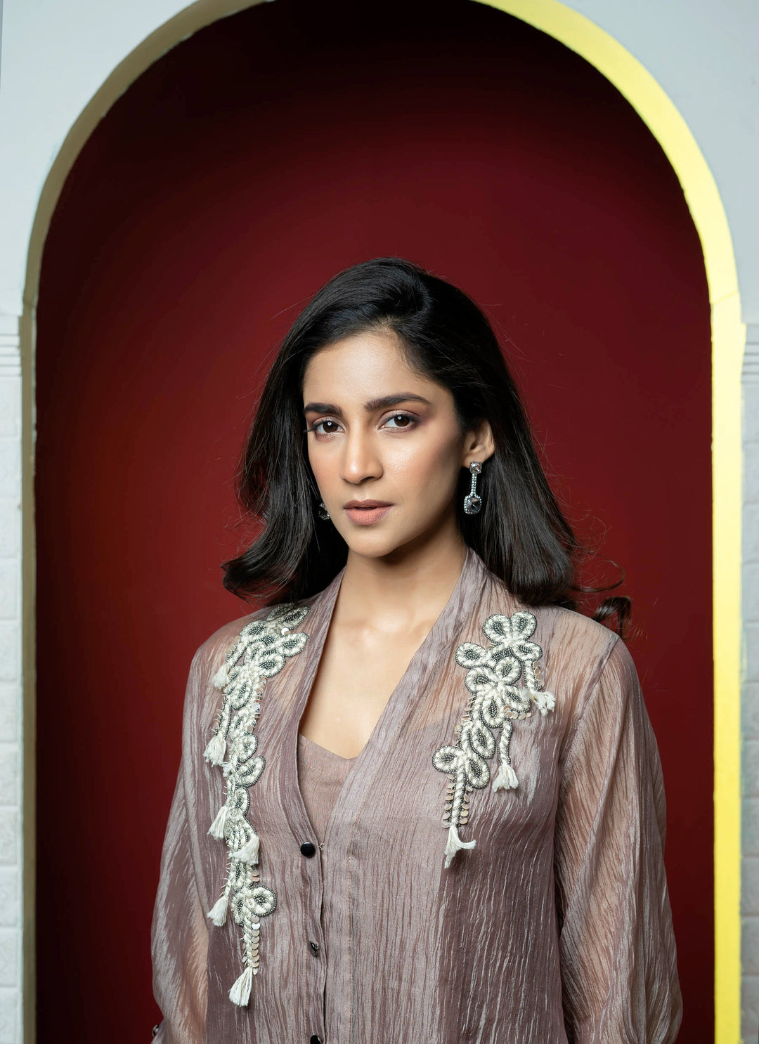 Champagne Tissue Co-ord Set with Ropework Embellishment