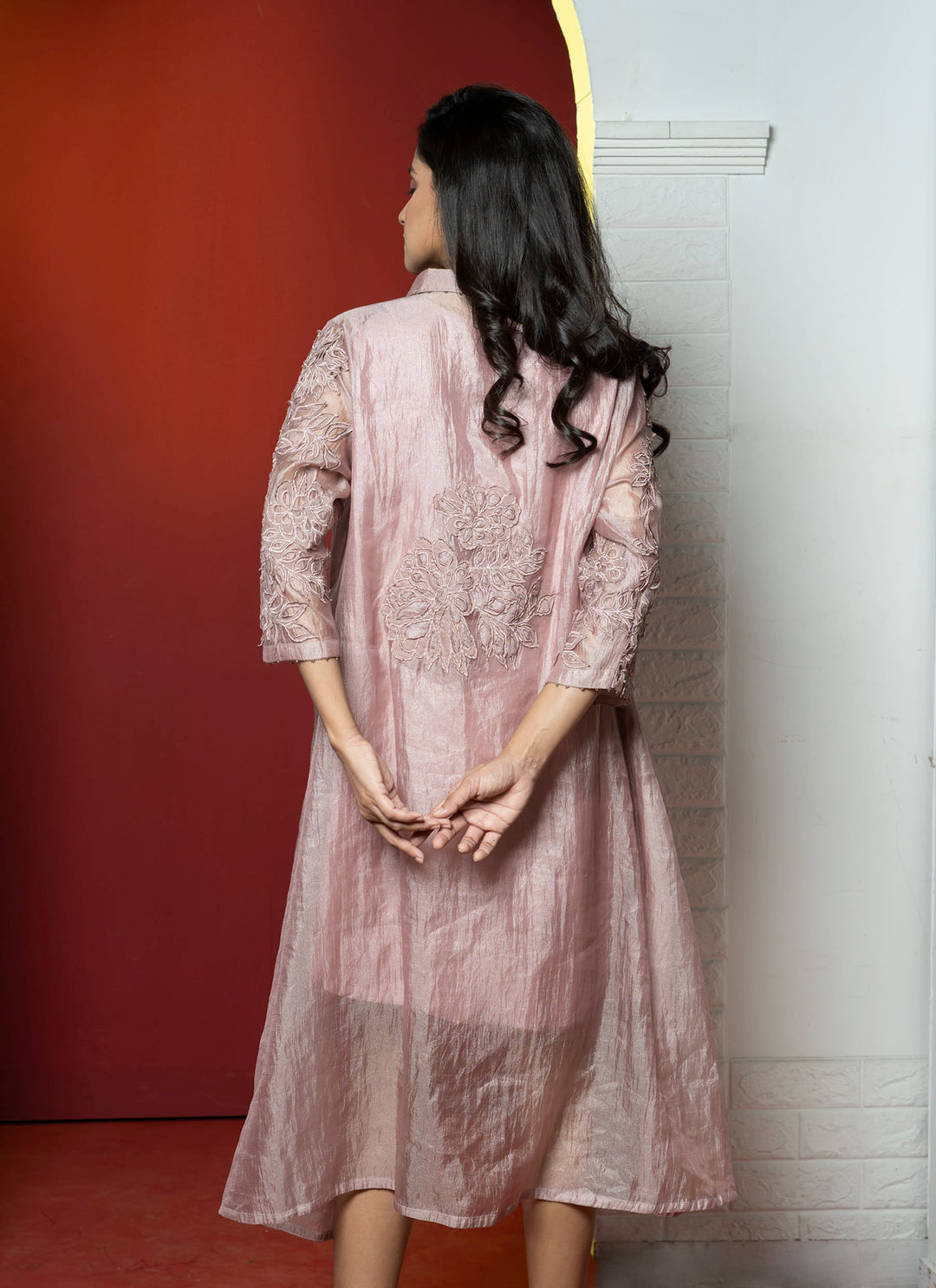 Champagne Applique Asymmetrical Tissue Dress