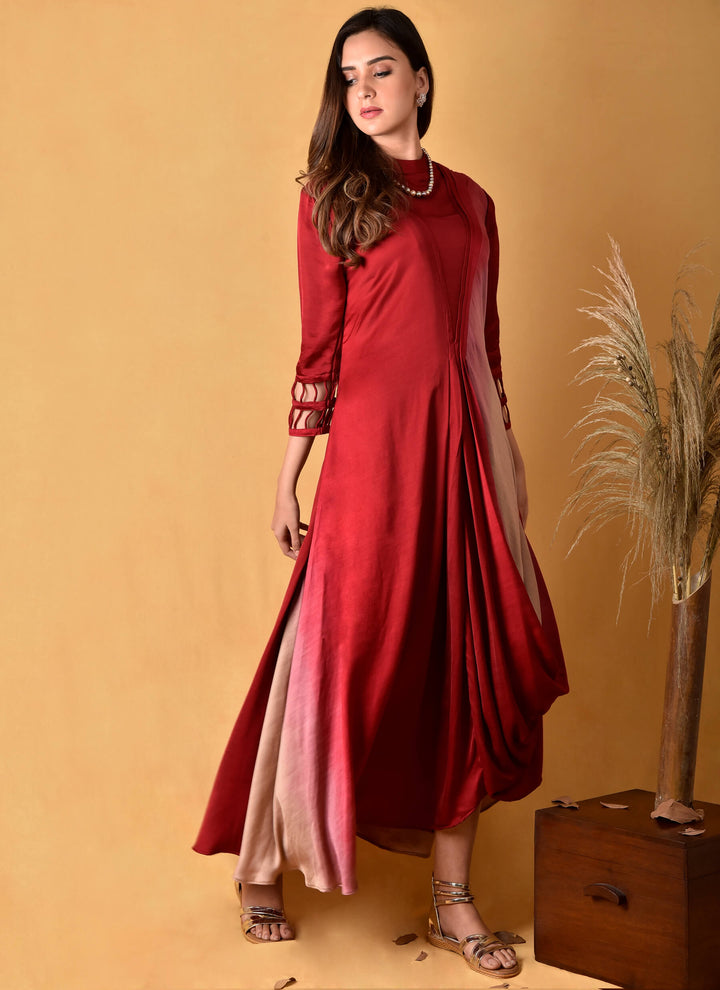Red Shaded Satin Gown