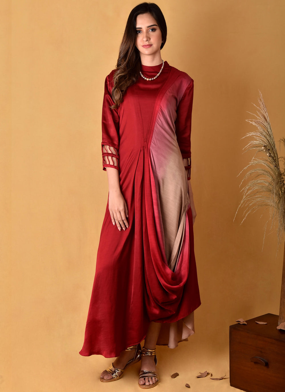 Red Shaded Satin Gown