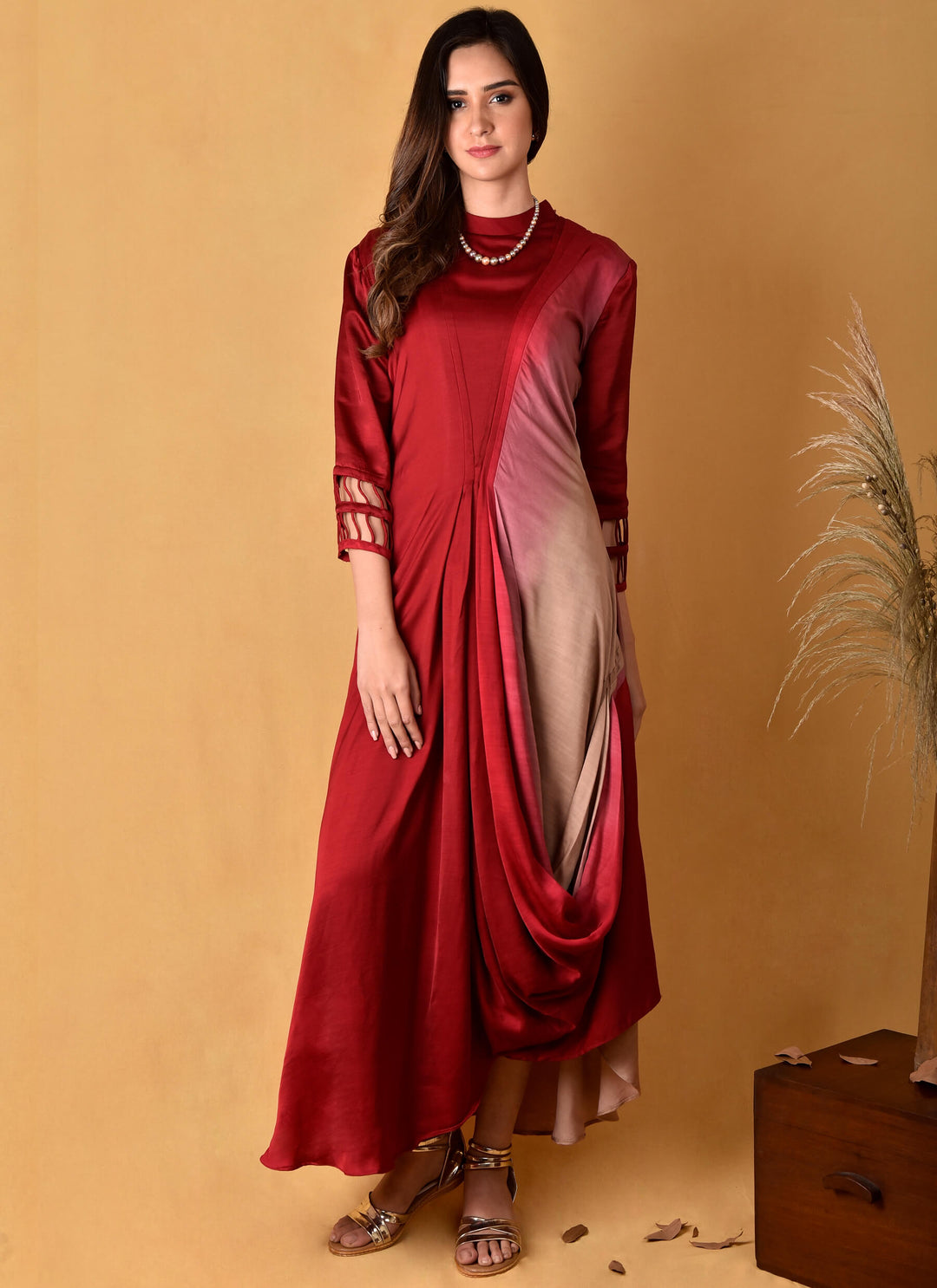 Red Shaded Satin Gown