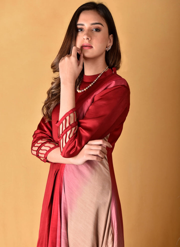 Red Shaded Satin Gown