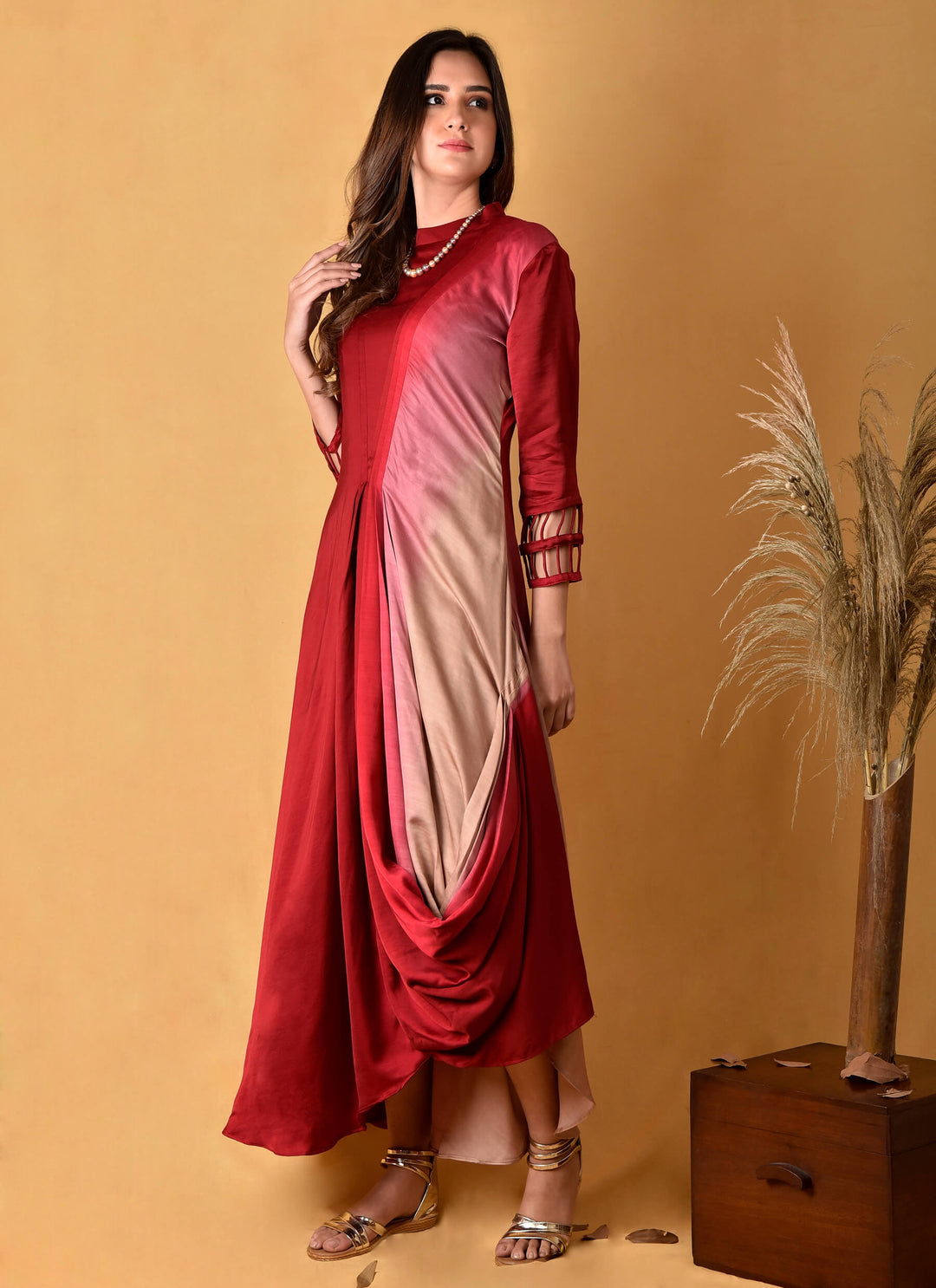 Red Shaded Satin Gown