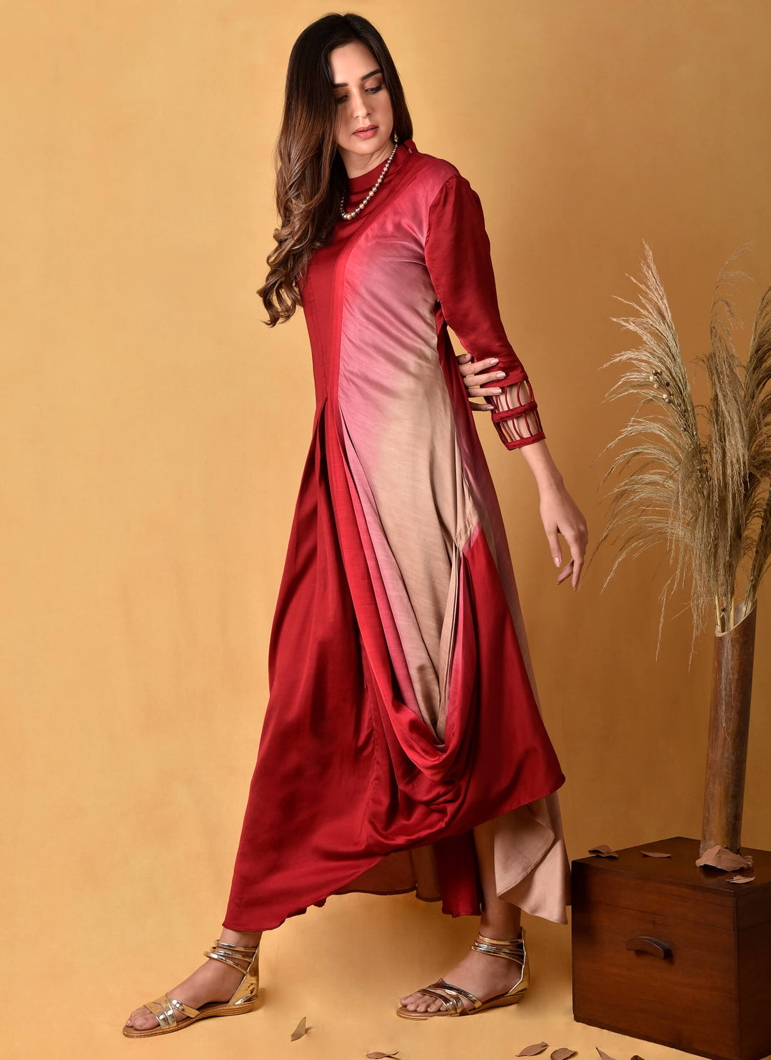 Red Shaded Satin Gown