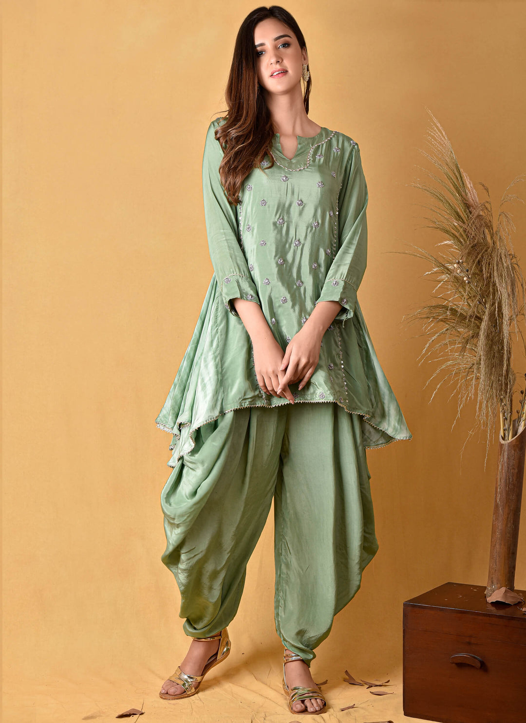 Green Tie-Dye Tunic Set