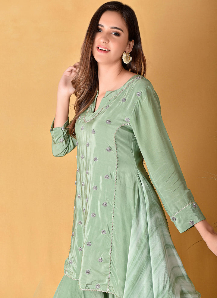 Green Tie-Dye Tunic Set