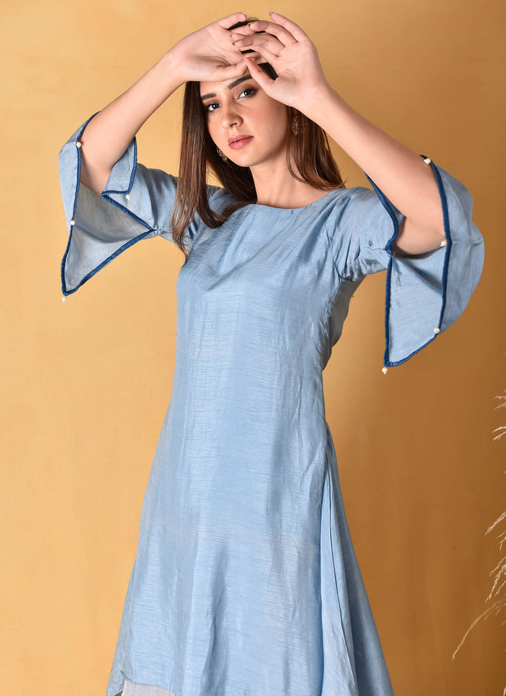 Blue Layered Dress With Stole