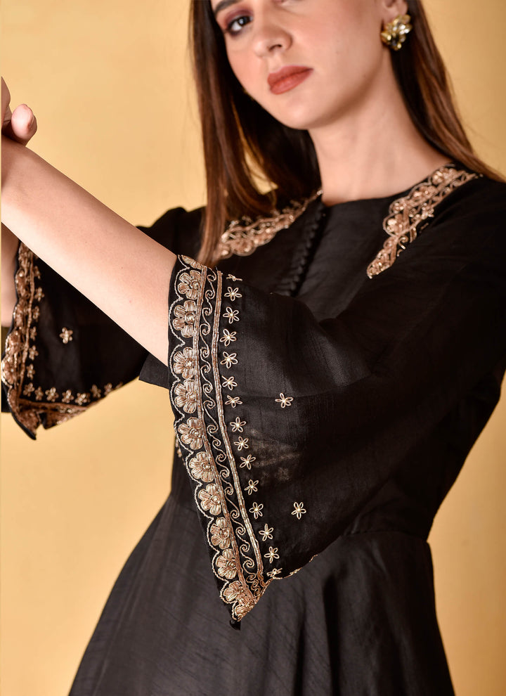 Black Peplum Tunic With Organza Sharara