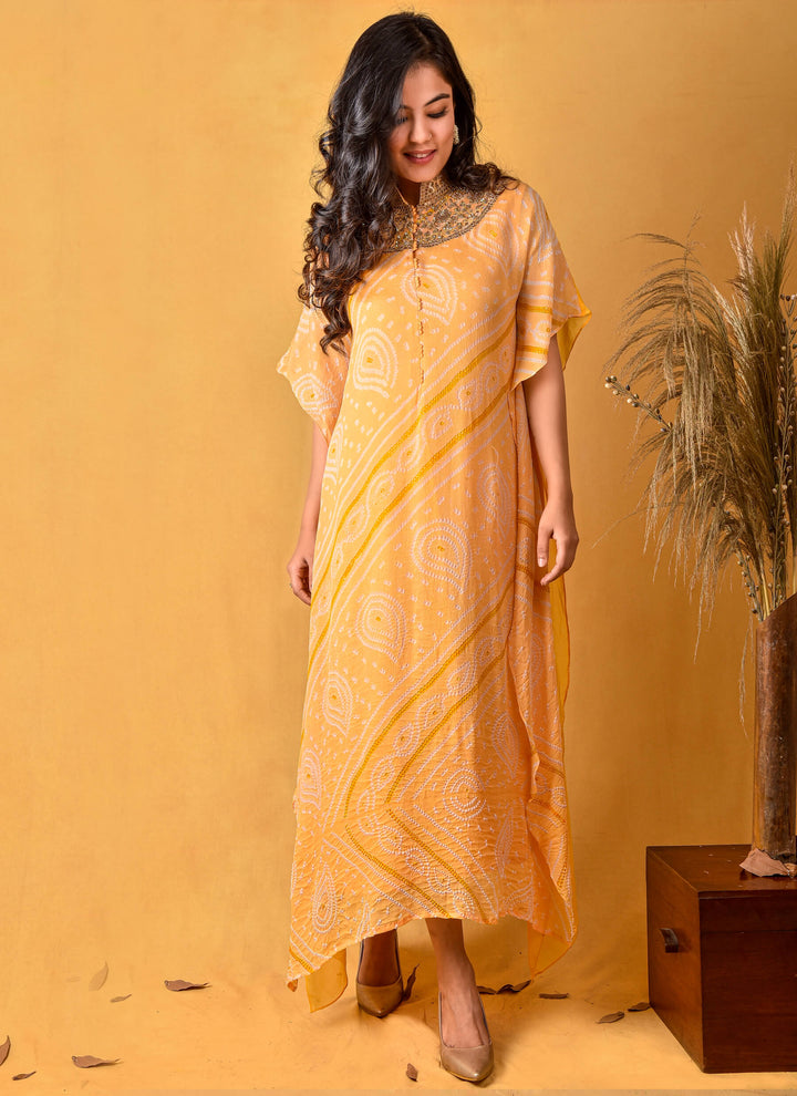 Yellow Bandhani Kaftaan