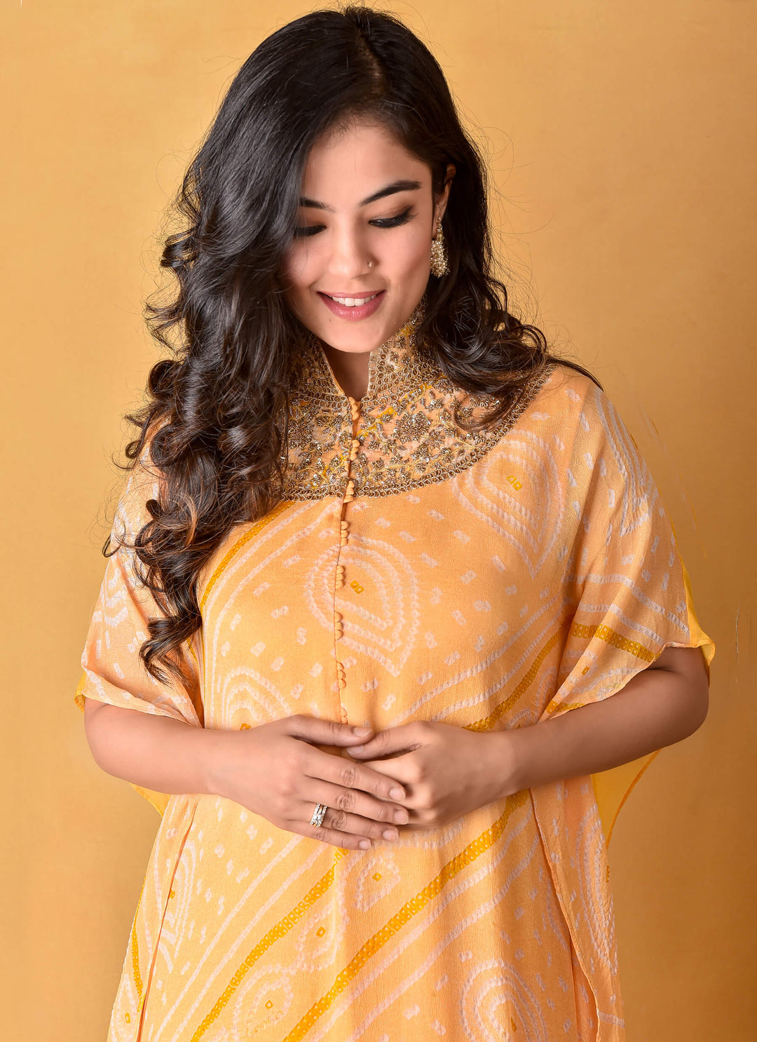Yellow Bandhani Kaftaan