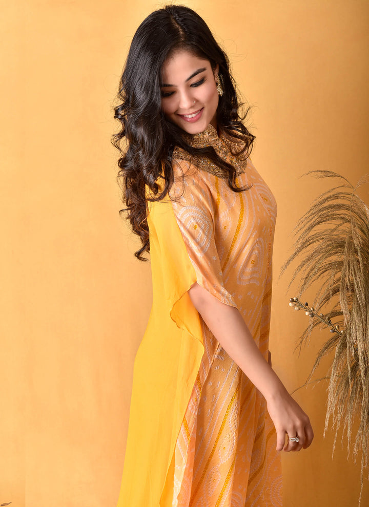 Yellow Bandhani Kaftaan