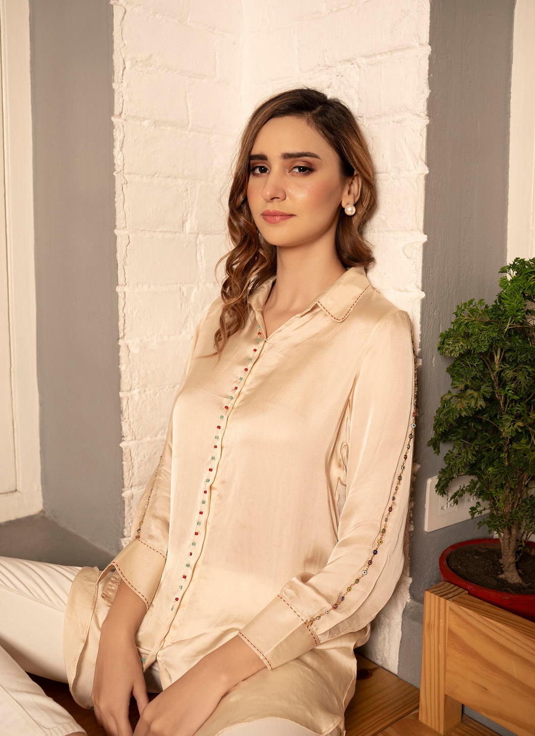 Beige evil-eye shirt - 1