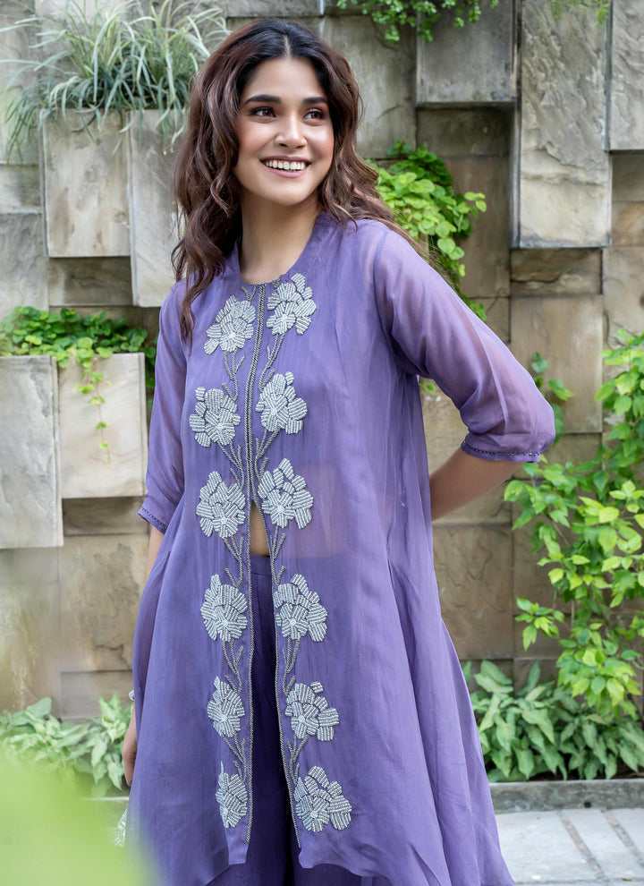 Lavender pearl asymmetrical cape set - 2
