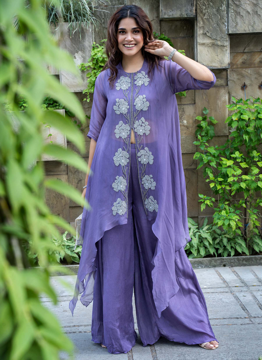 Lavender pearl asymmetrical cape set - 1