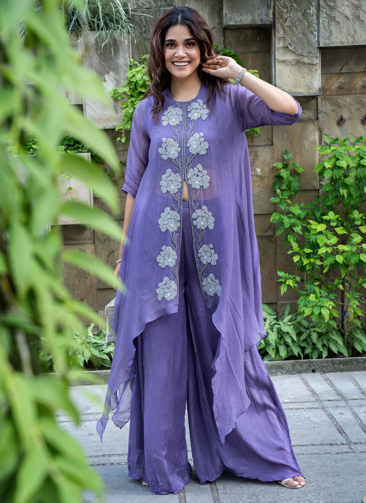 Lavender pearl asymmetrical cape set - 1