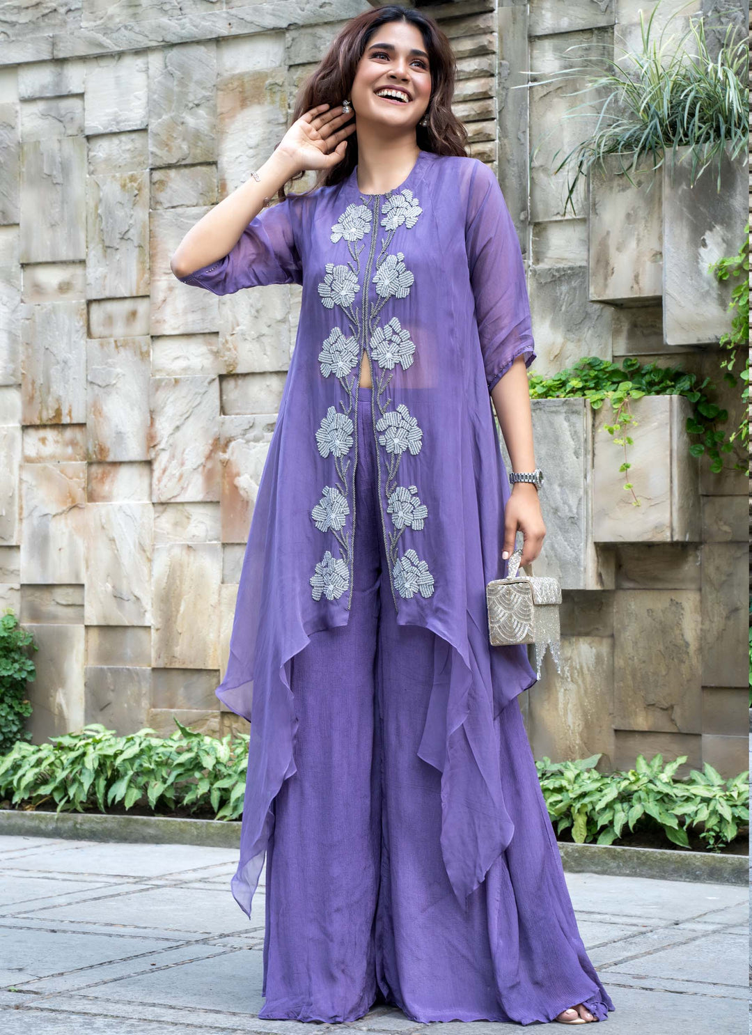 Lavender pearl asymmetrical cape set - 5