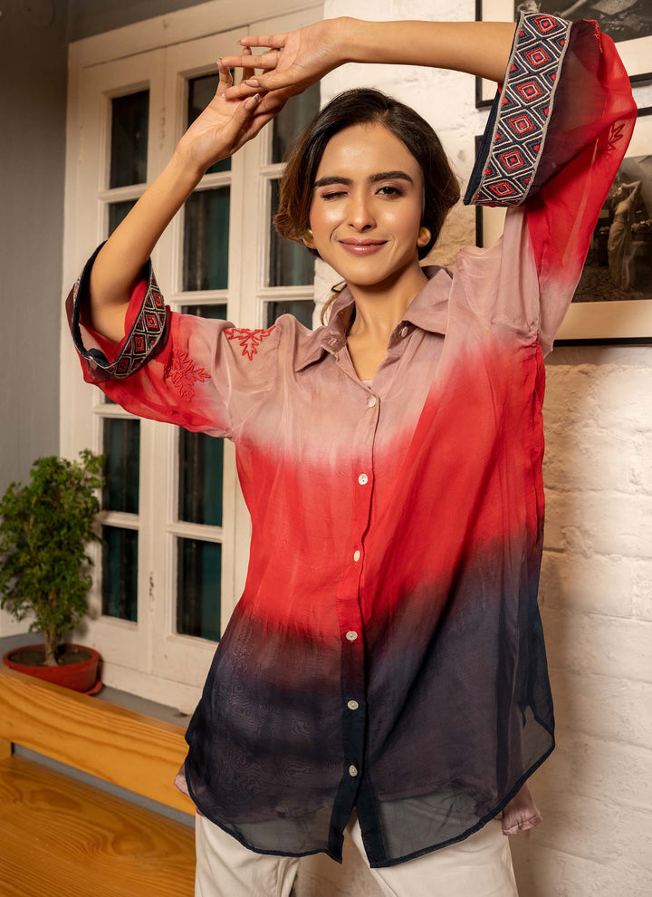Blue And Red Shaded ShIrt - 1