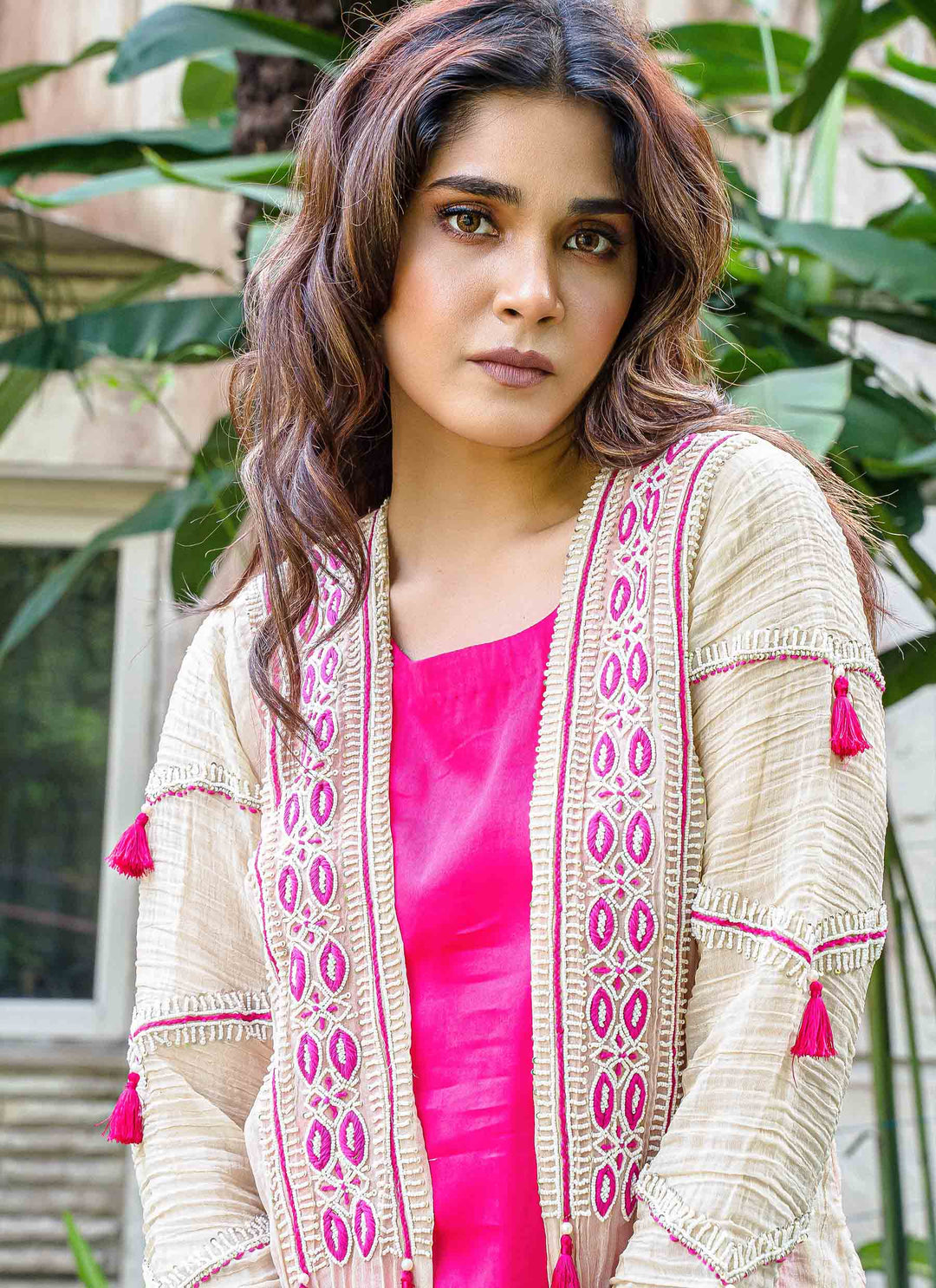 Rani Pink Co-ord Set With Crushed Tissue Jacket - 4