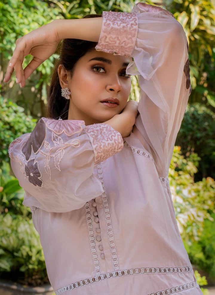 Onion Pink Applique Work Dress - 4