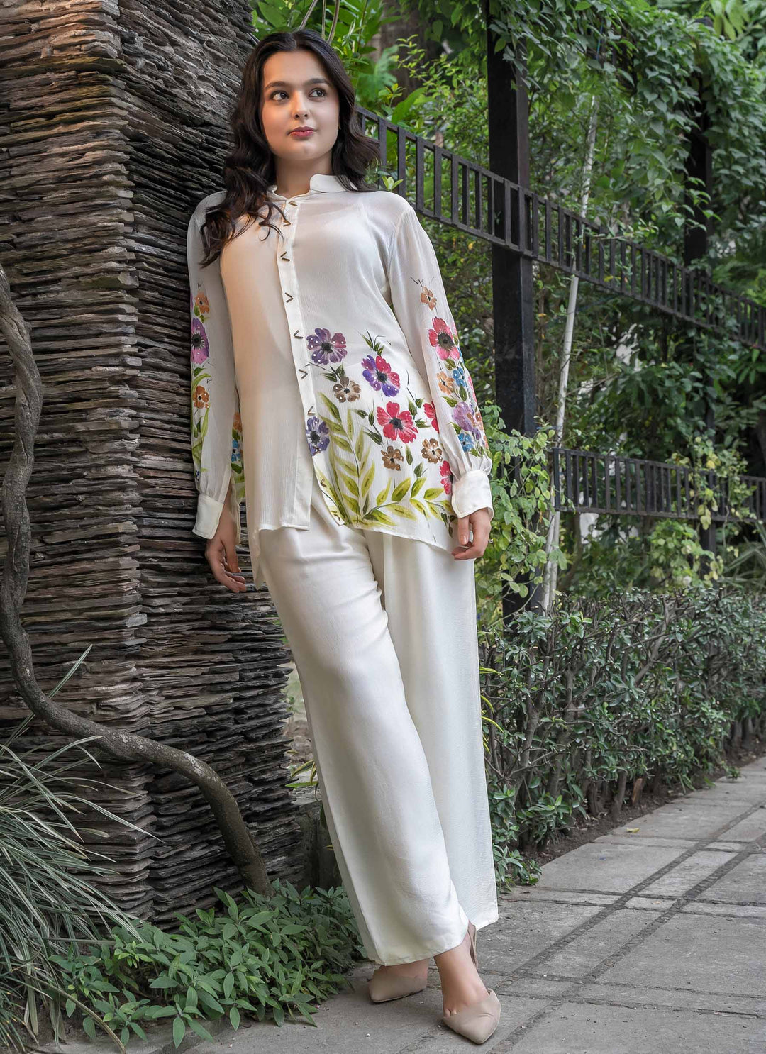 Off-White Hand Painted Co-ord Set - 1