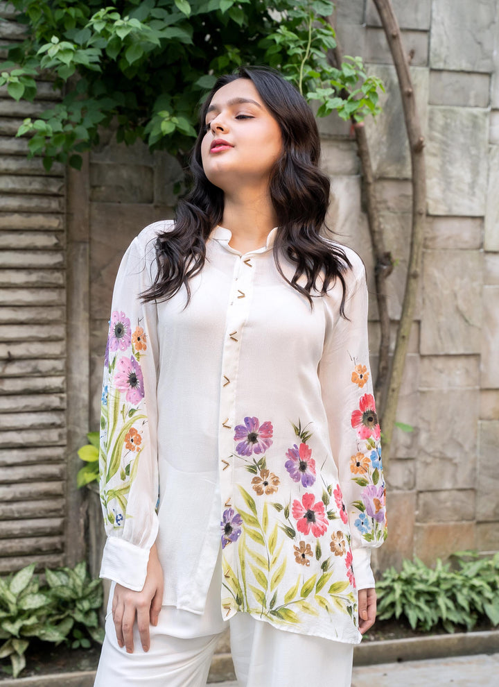 Off-White Hand Painted Co-ord Set - 4