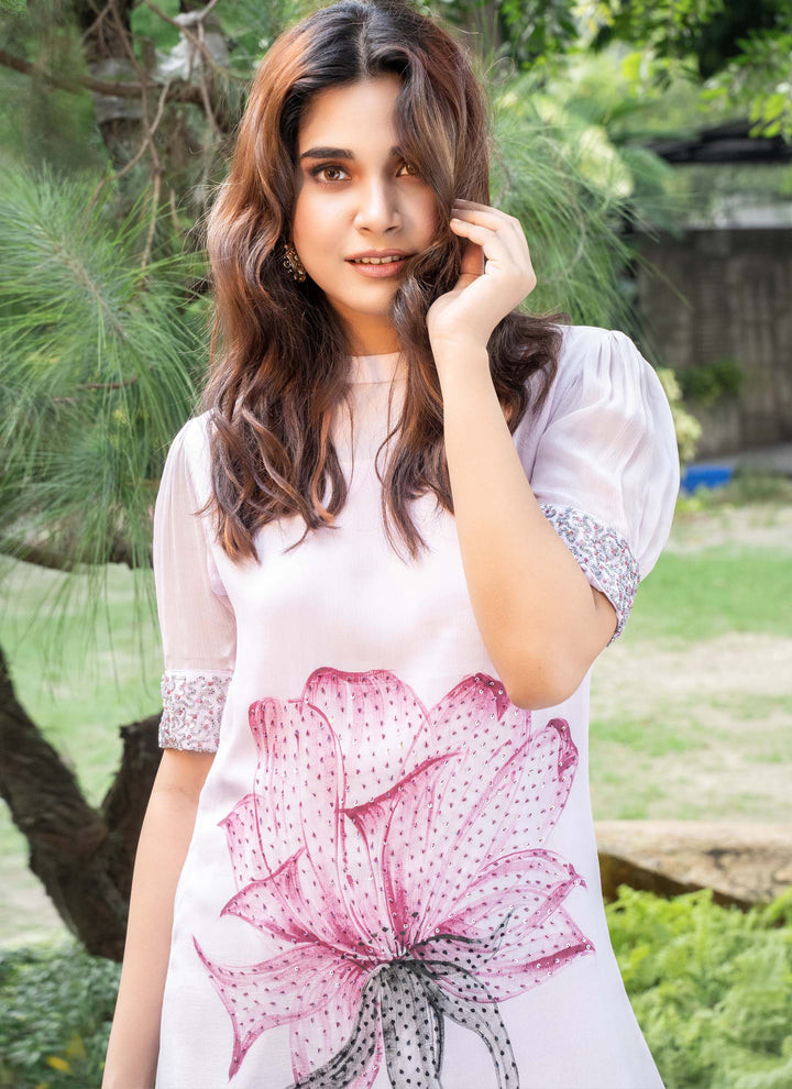 Lilac hand-painted chiffon dress - 2