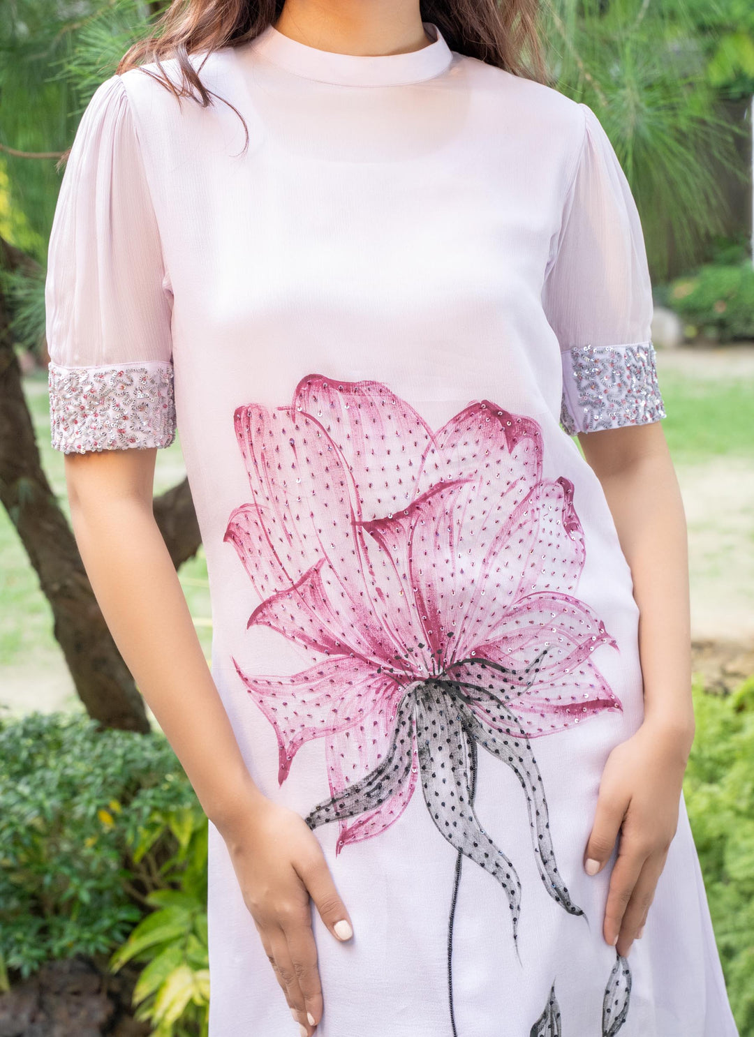 Lilac hand-painted chiffon dress - 4