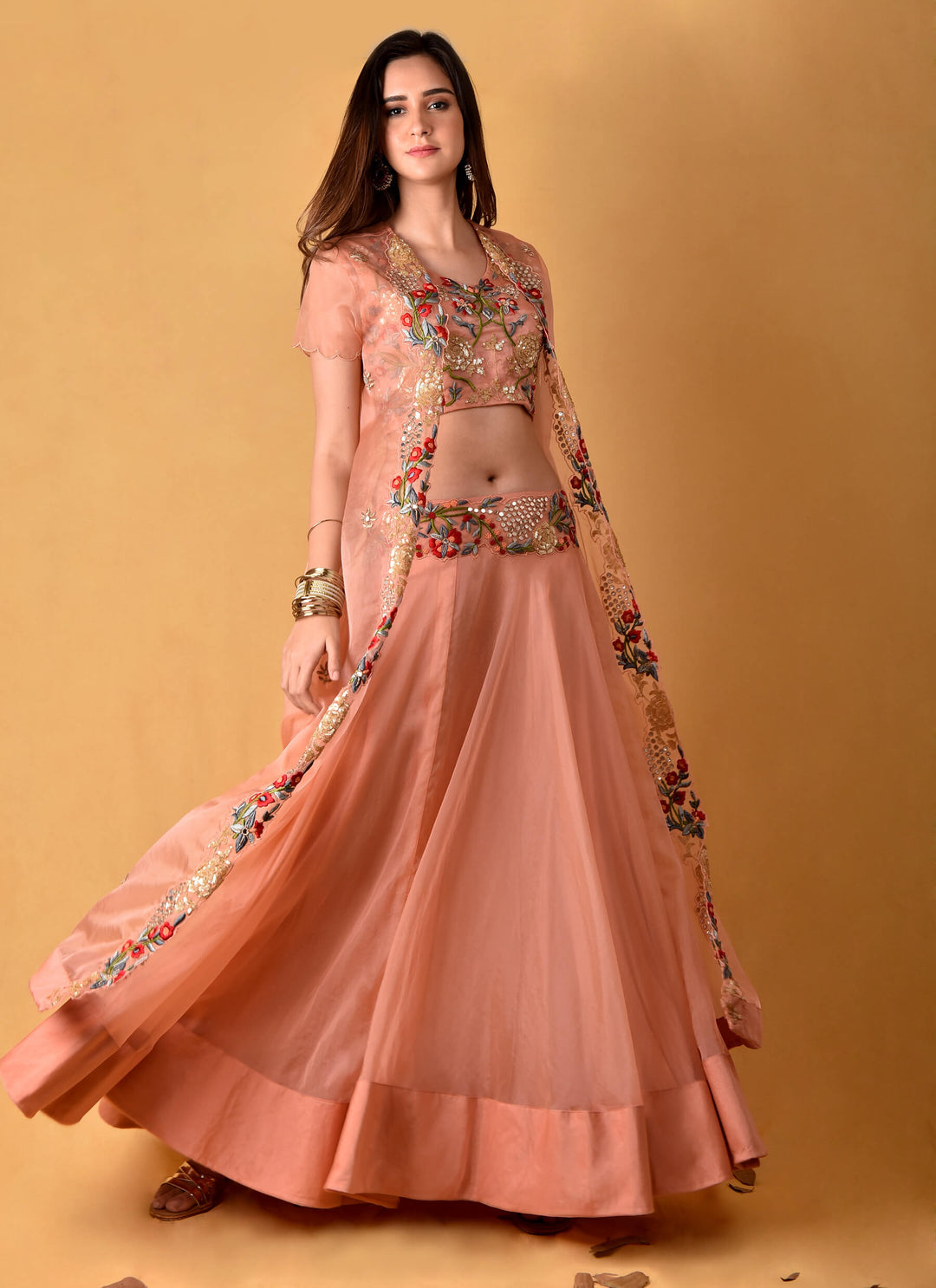 Blush Peach Lehenga With Jacket & Blouse