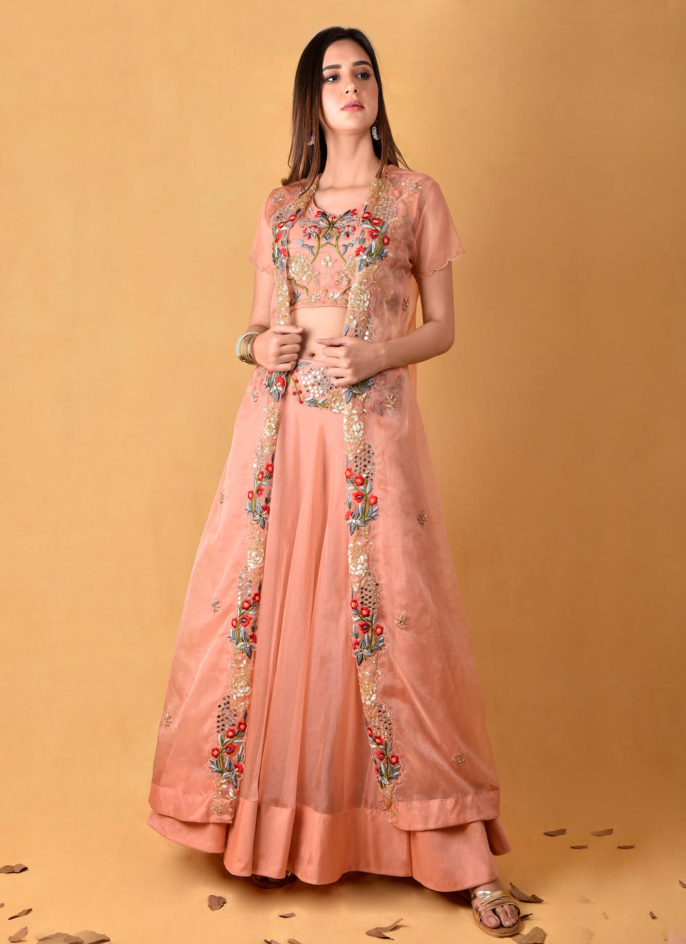 Blush Peach Lehenga With Jacket & Blouse