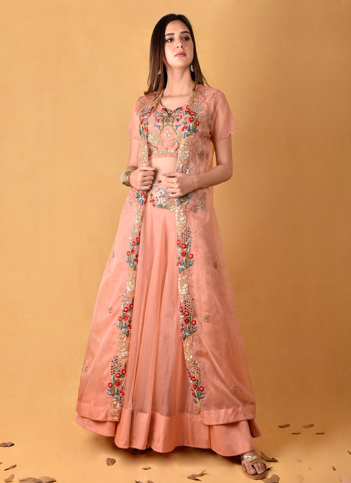 Blush Peach Lehenga With Jacket & Blouse