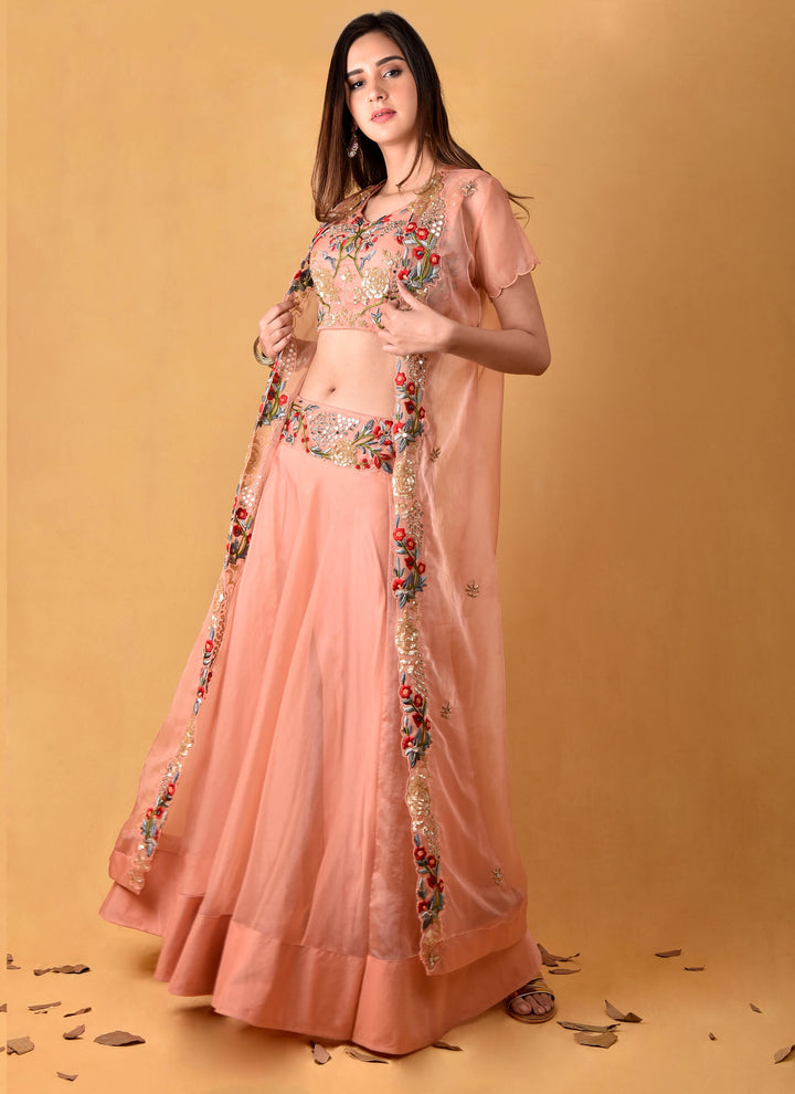 Blush Peach Lehenga With Jacket & Blouse