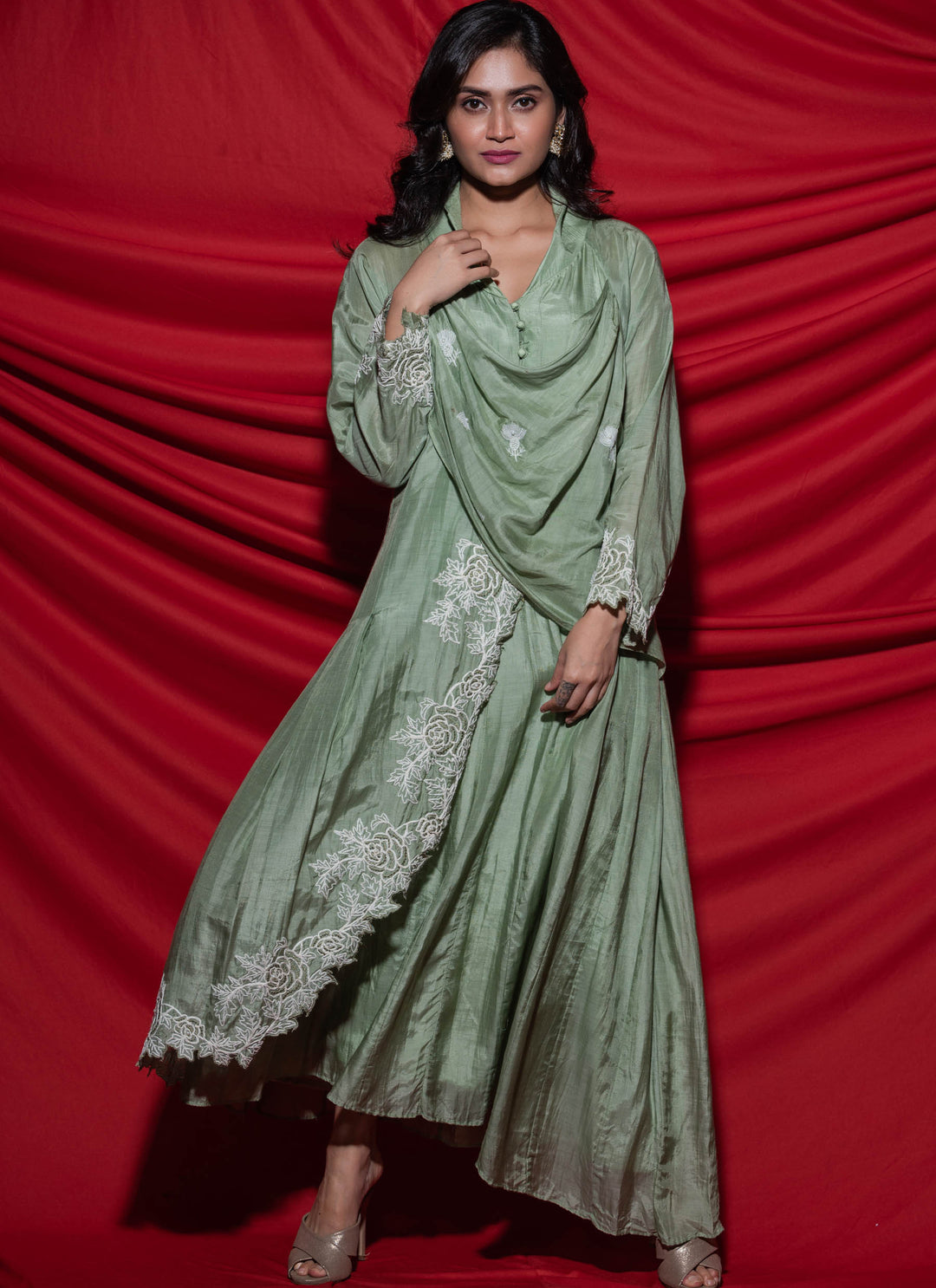 Green Cowl Dress Front