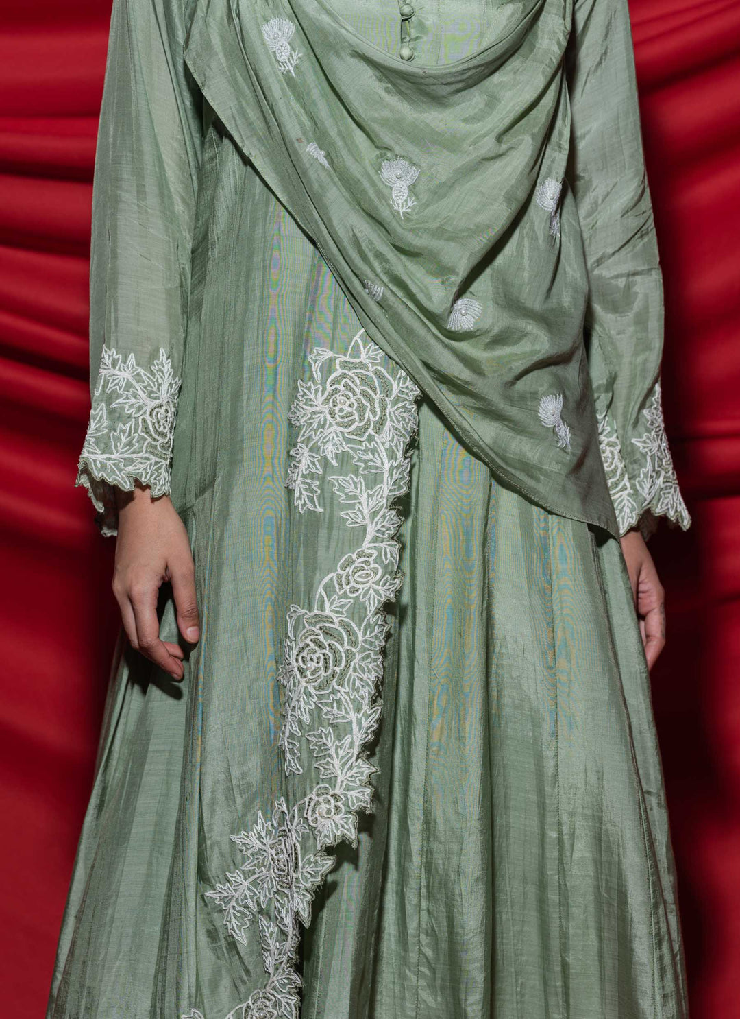 Green Cowl Dress Close