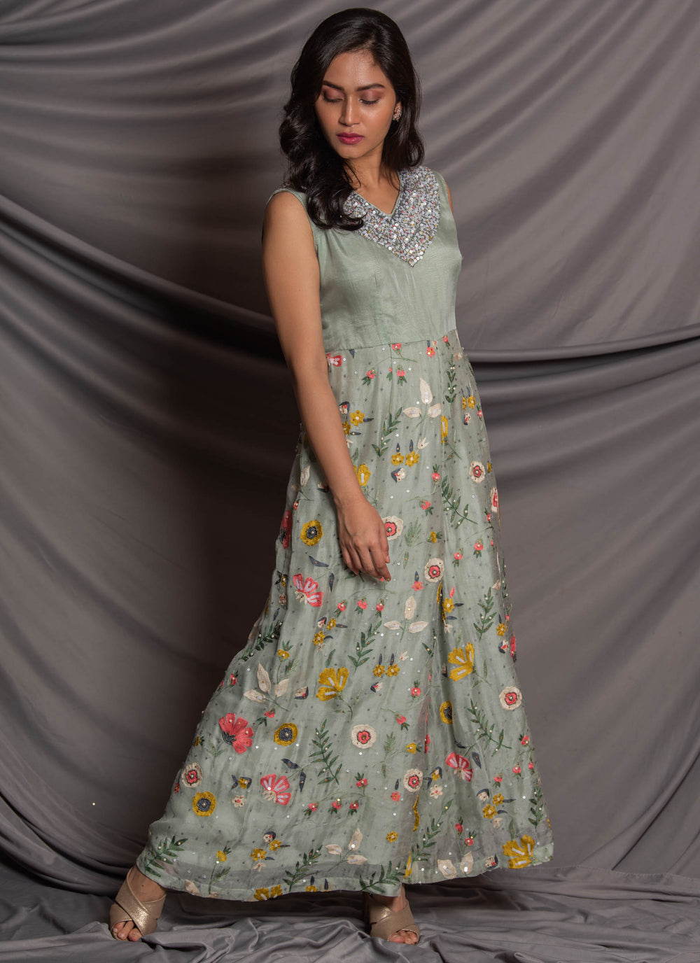 Green Floral Jumpsuit Side