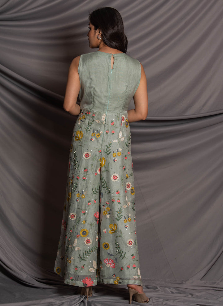 Green Floral Jumpsuit Back