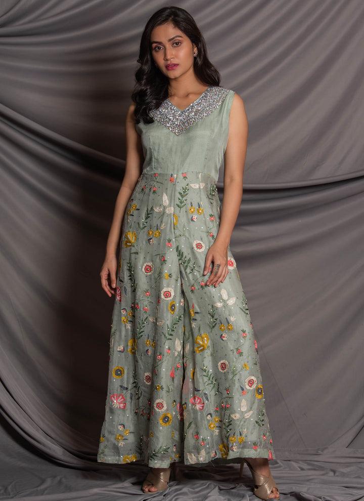 Green Floral Jumpsuit Straight