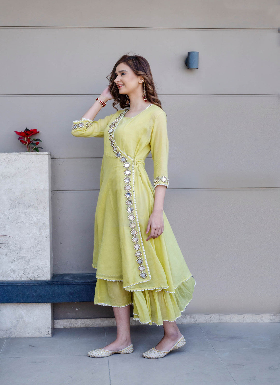 Green Mulmul Angarakha Dress Right