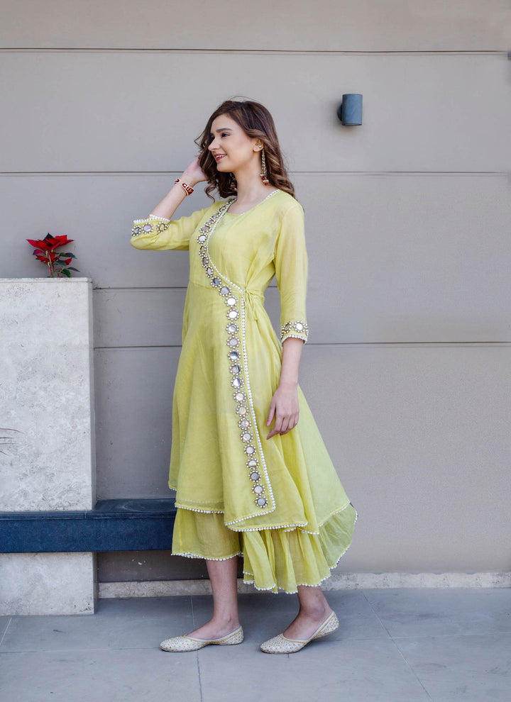 Green Mulmul Angarakha Dress Right