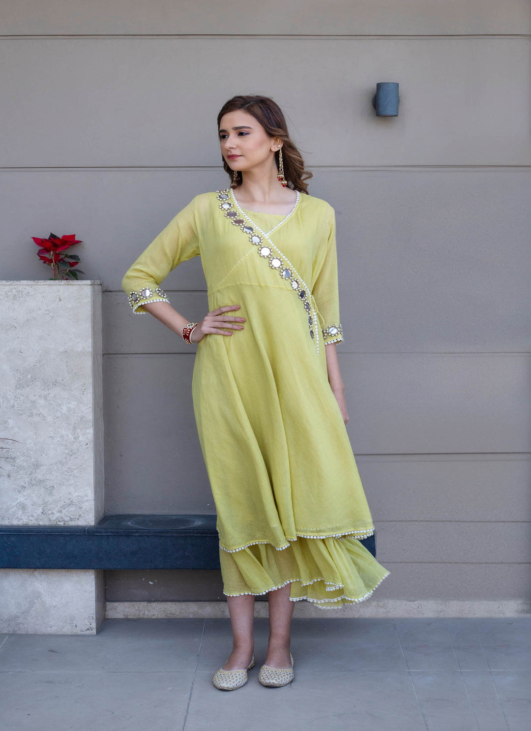 Green Mulmul Angarakha Dress Full