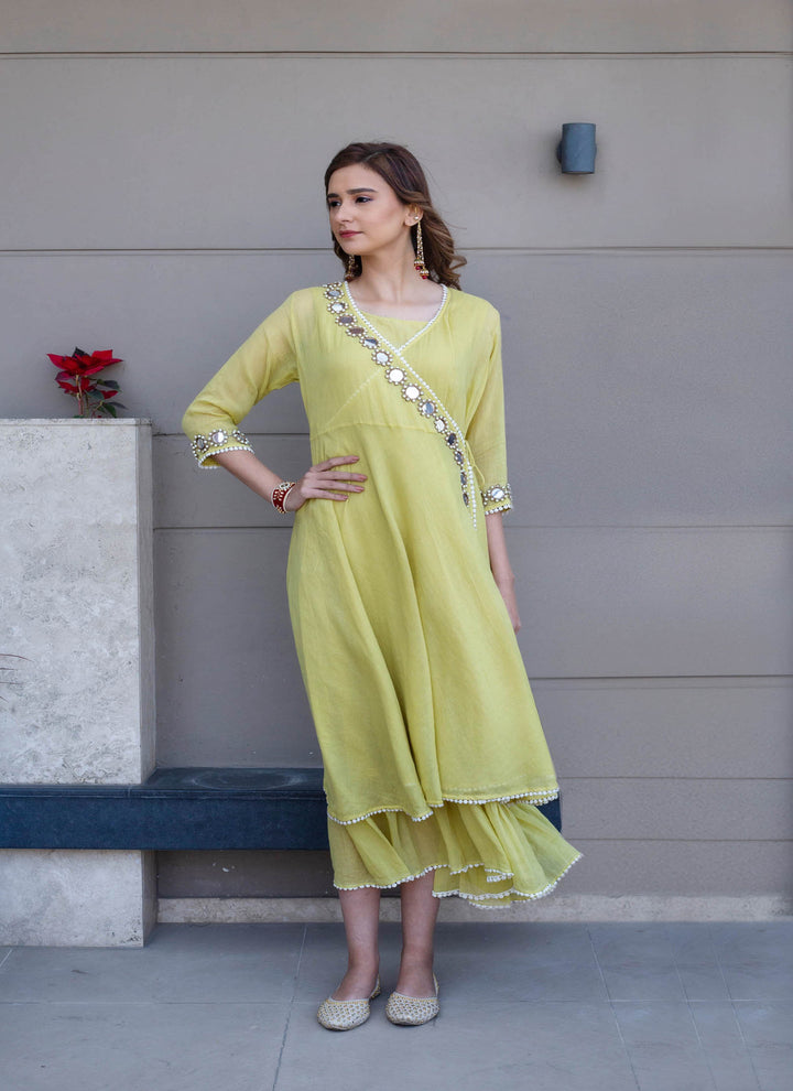 Green Mulmul Angarakha Dress Full