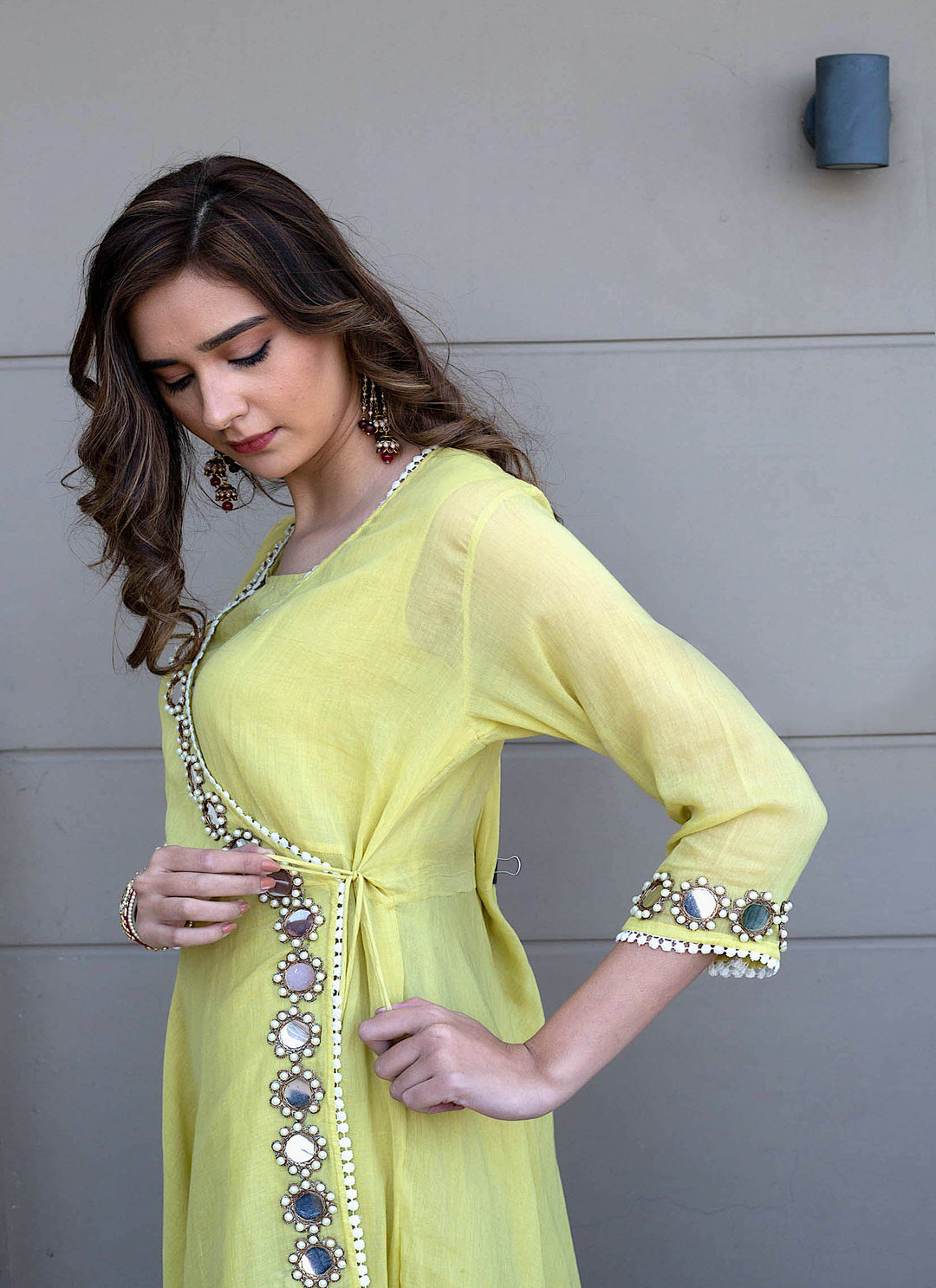 Green Mulmul Angarakha Dress Right Close