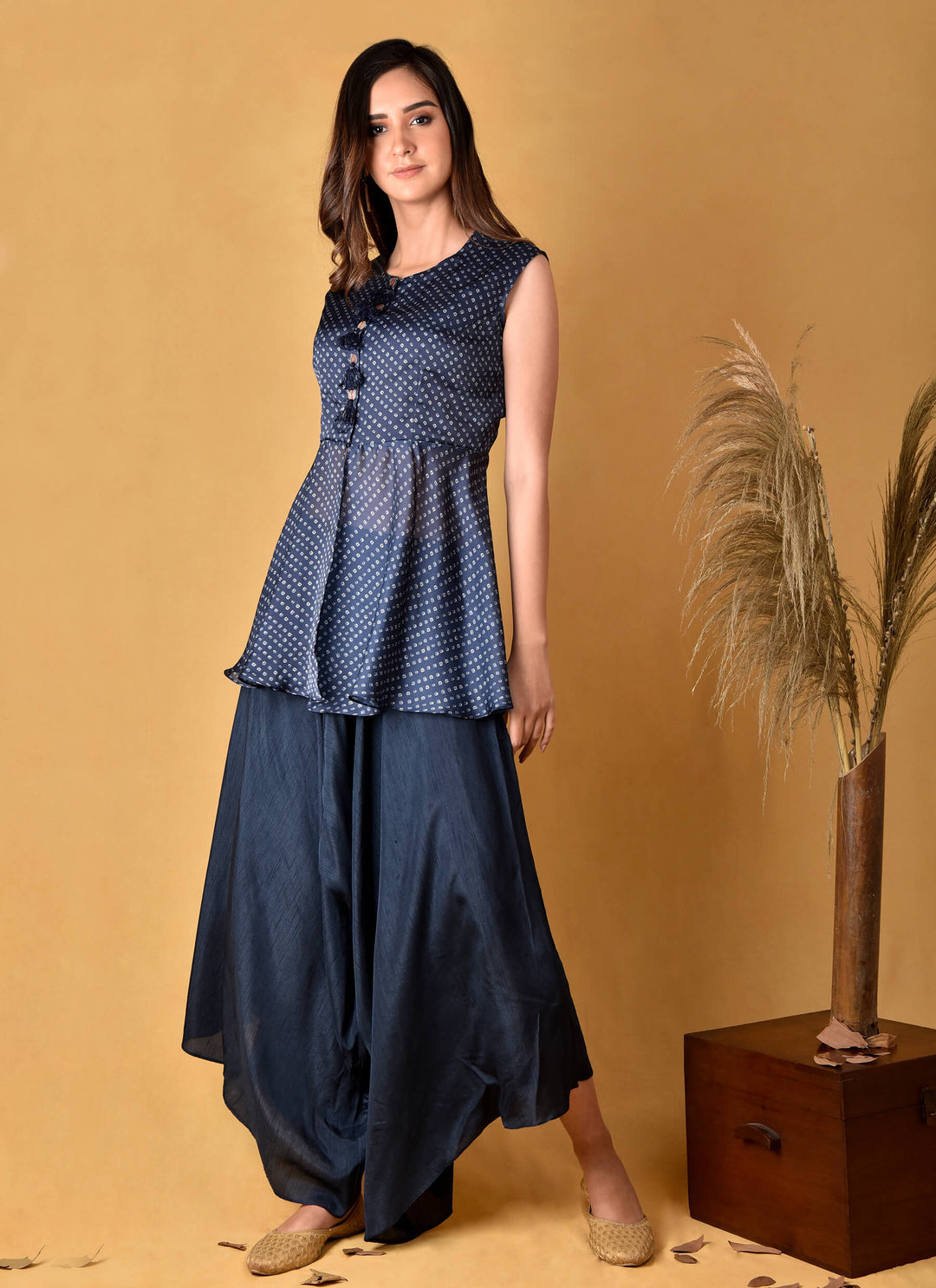 Navy Blue Bandhani Peplum Set