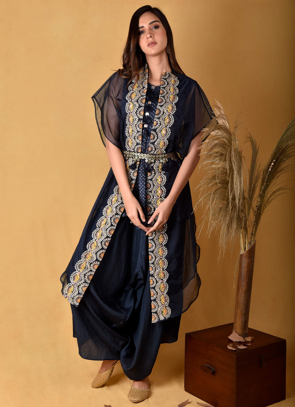 Navy Blue Bandhani Peplum Set