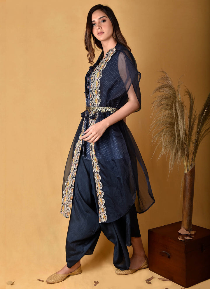 Navy Blue Bandhani Peplum Set